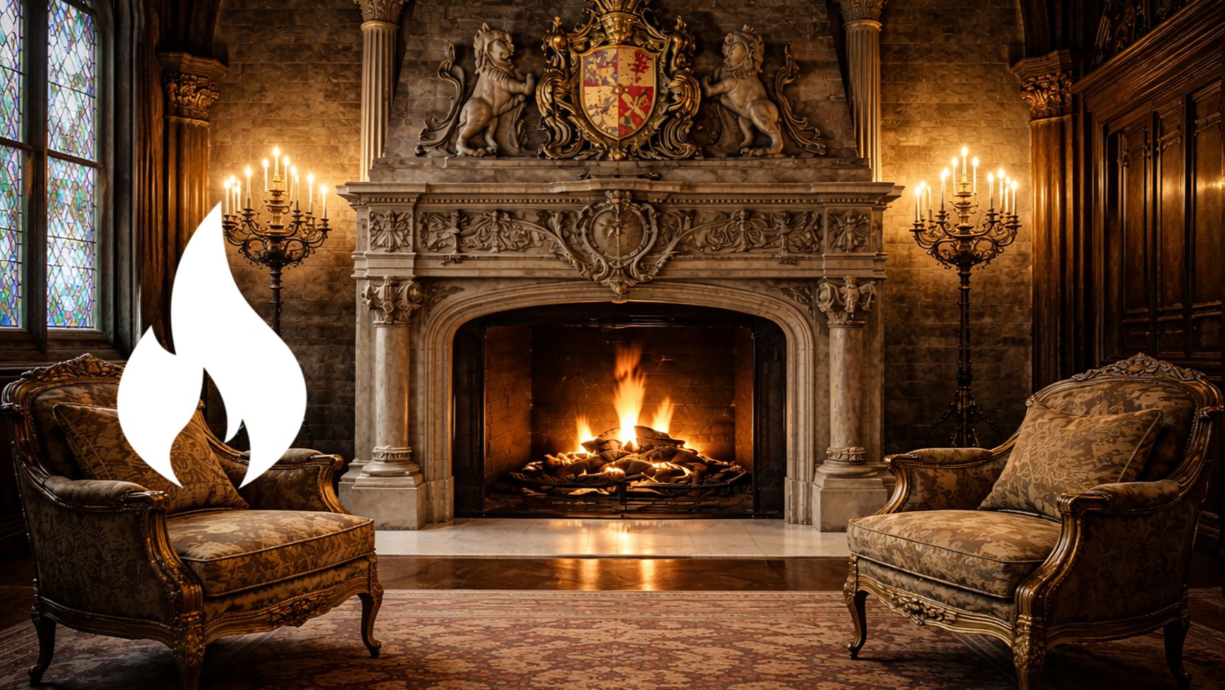 Тёплый камин | звуки камина | шум костра | Готический камин