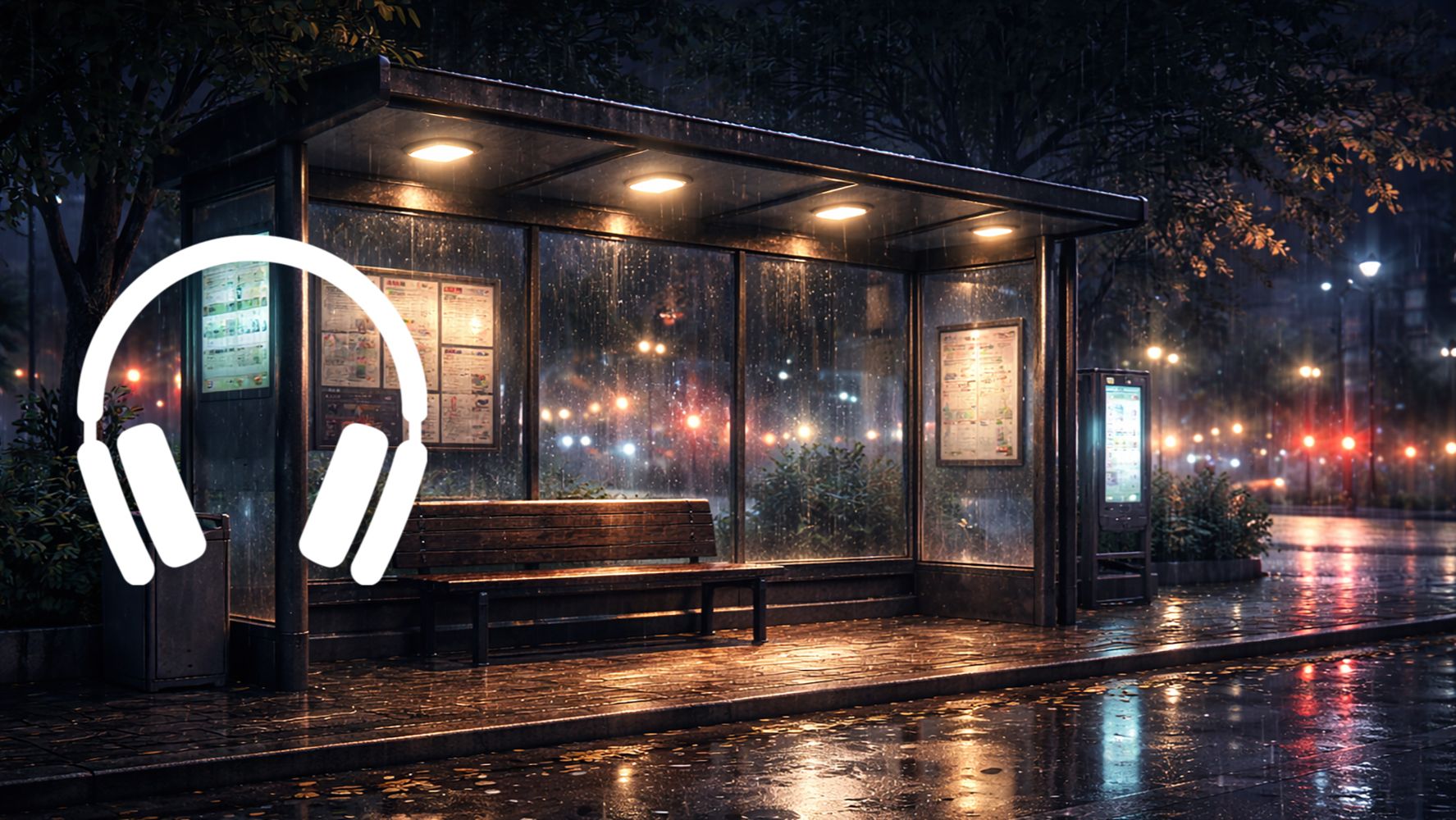 Lo-fi джаз 4 часа 🌧 Дождливая ночь на автобусной остановке для отдыха, чтения и спокойной работы