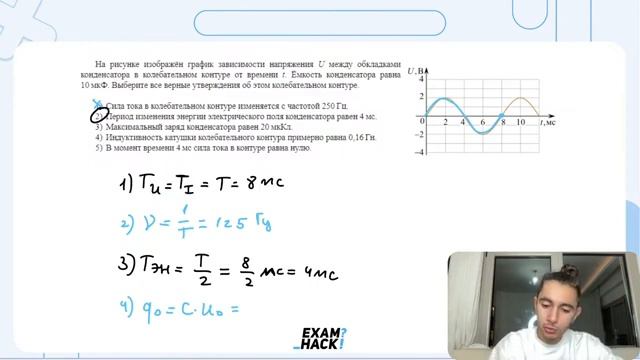 На рисунке изображён график зависимости напряжения U между обкладками конденсатора в - 24881