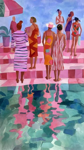 Cцена у бассейна (картина #1098) / Арт-студия Нормова