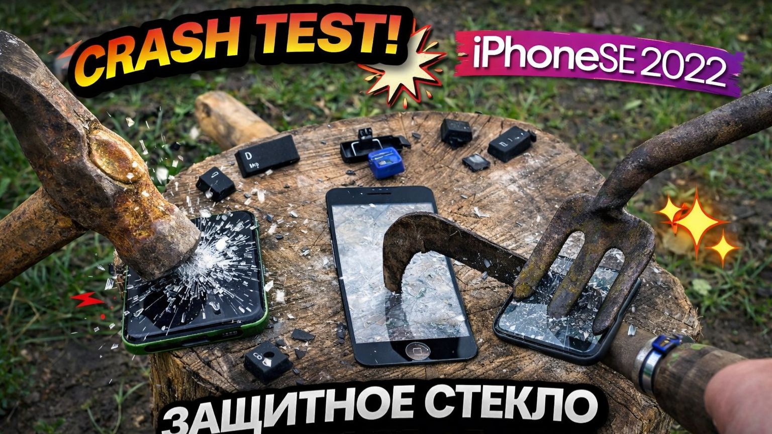 краш тест защитного стекла для iphone se 2022