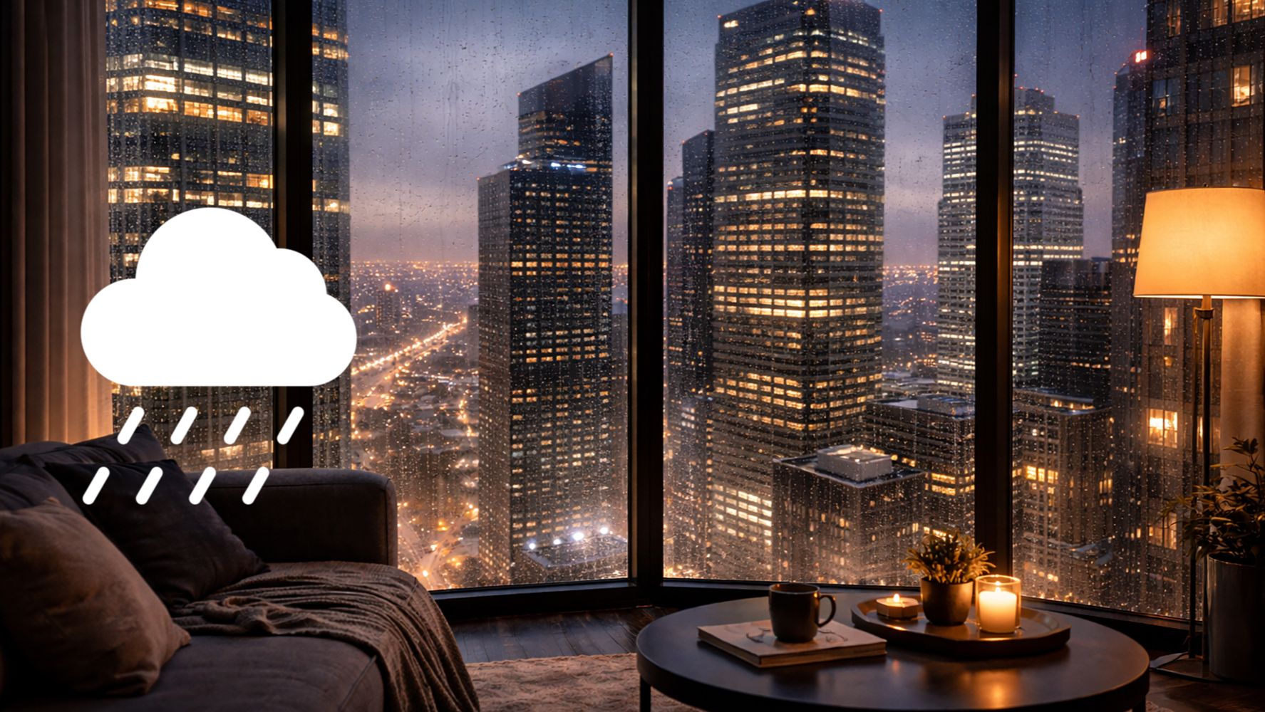 Ливень и гроза над мегаполисом | Сон, релакс | Звуки для сна