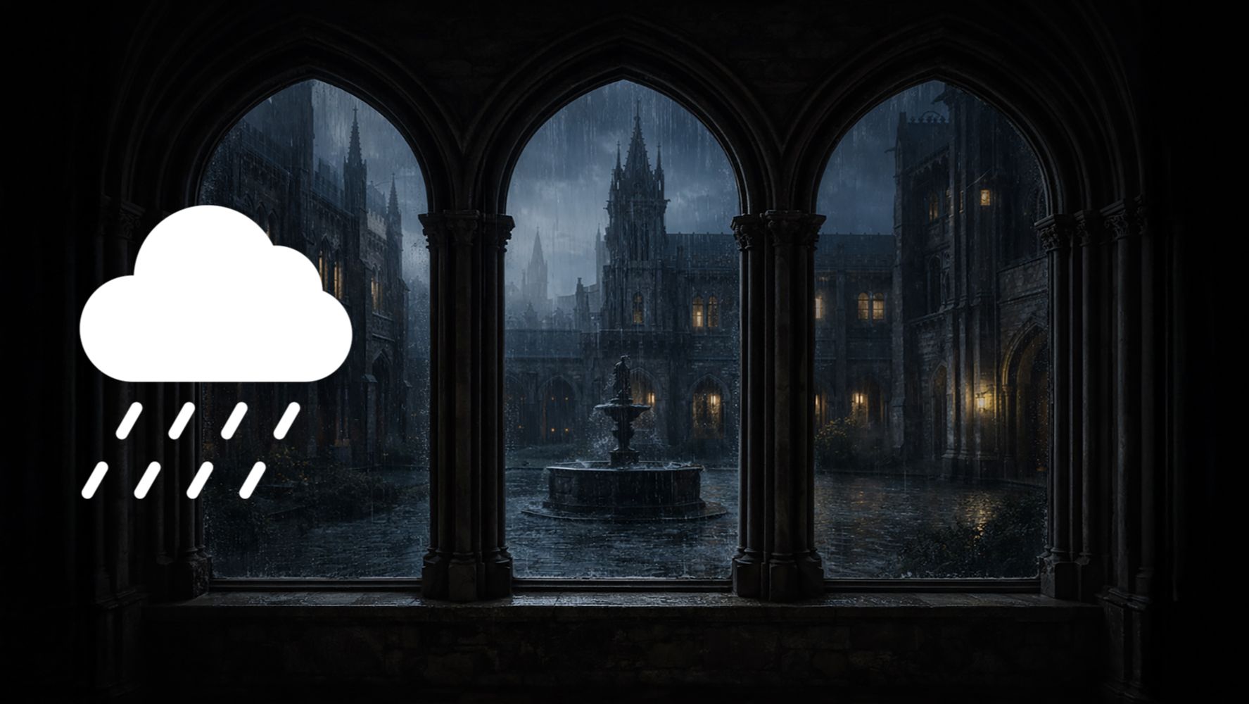 Звук дождя 10 часов 🌧 Ночной готический замок, двор и башни для сна и отдыха