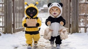 Милые котята спасают голодного котенка 🐱🫶❄️ Трогательная зимняя история 🌸