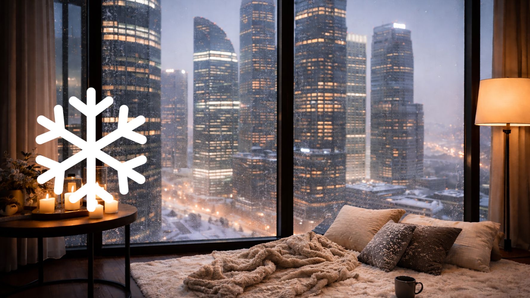 Звук ветра | Уютное зимнее окно | Видео для сна и релакса | Вид на город