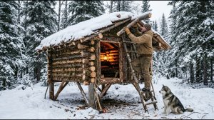 Строю теплое укрытие, чтобы пережить снежную бурю с моими двумя собаками. Бушкрафт