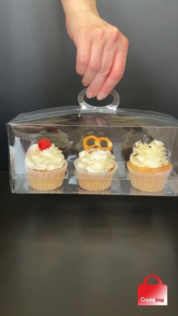 Прозрачная коробка на 3 капкейка Crystalbag