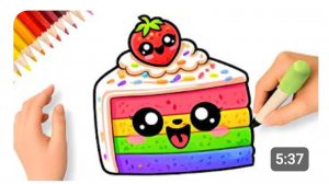 КАК НАРИСОВАТЬ ПРОСТОЙ РАДУЖНЫЙ ТОРТ  В СТИЛЕ КАВАЙИ 🌈🎂