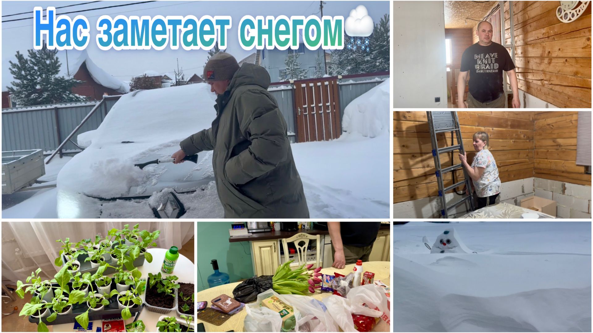 Опять завалило снегом. До делали перегородку. Занимаюсь Петуньей. Приехала старшая дочь.