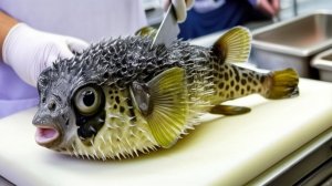 Мастер по разделке рыбы фугу и гигантского осьминога Премиум-сашими из морепродуктов в Японии