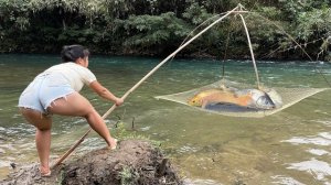 Ловля рыбы с использованием траловых сетей и осушения пруда. Жизнь во Вьетнаме