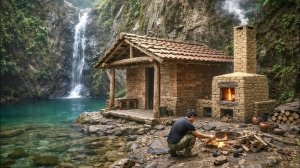 Построил кирпичный домик для выживания рядом с водопадом. Убежище мечты в дикой природе. Бушкрафт