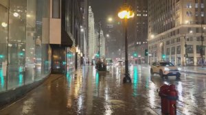 Прогулка под проливным дождем в Чикаго — прогулка по центру города во время грозы и ливня с молниями