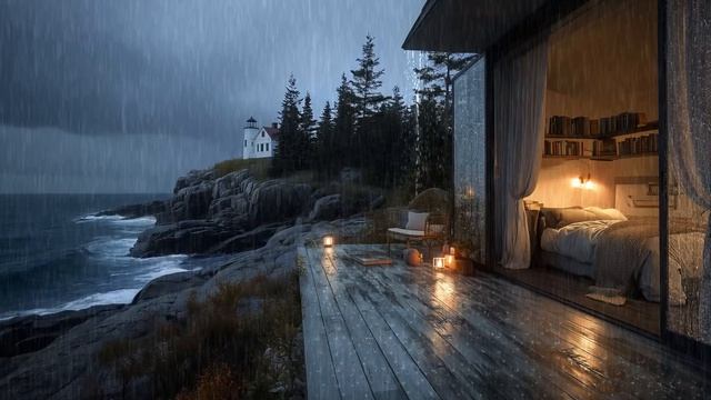 Звуки дождя у прибрежного дома. Видео для глубокого сна и расслабления 🌧️
