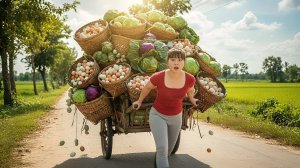 Заготовка утиных, куриных яиц и сбор свежей капусты. Торговля на рынке. Фуонг. Вьетнам