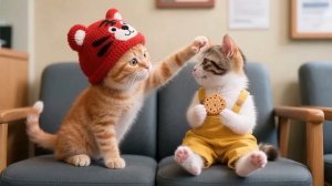 Котята в Тигровой шапочке и Ситцевый Котенок испекли апельсиново-кивиевый торт с Мамой-Кошкой и согр