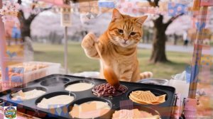 Рыжий котенок любит гоночные машинки, и мама-кошка делает ему игрушку из подручных средств