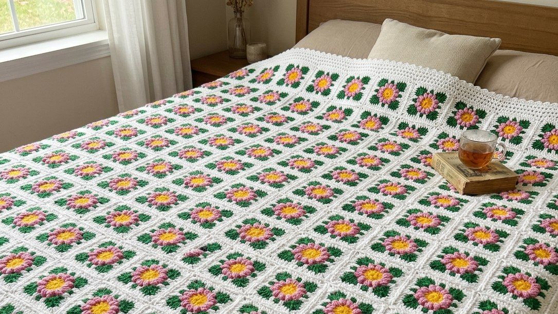 Красивый мотив крючком для пледа ✨ - Как связать быстрый простой квадрат