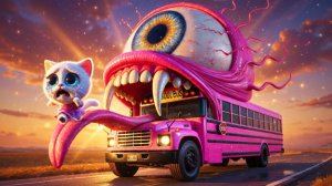 😱Котенок внезапно столкнулся с школьным автобусом МУТАНТОМ с большими глазами!