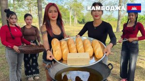 Домашняя кухня Камбоджи | Приготовление вкуснейшего хот-дога из обычного хлеба