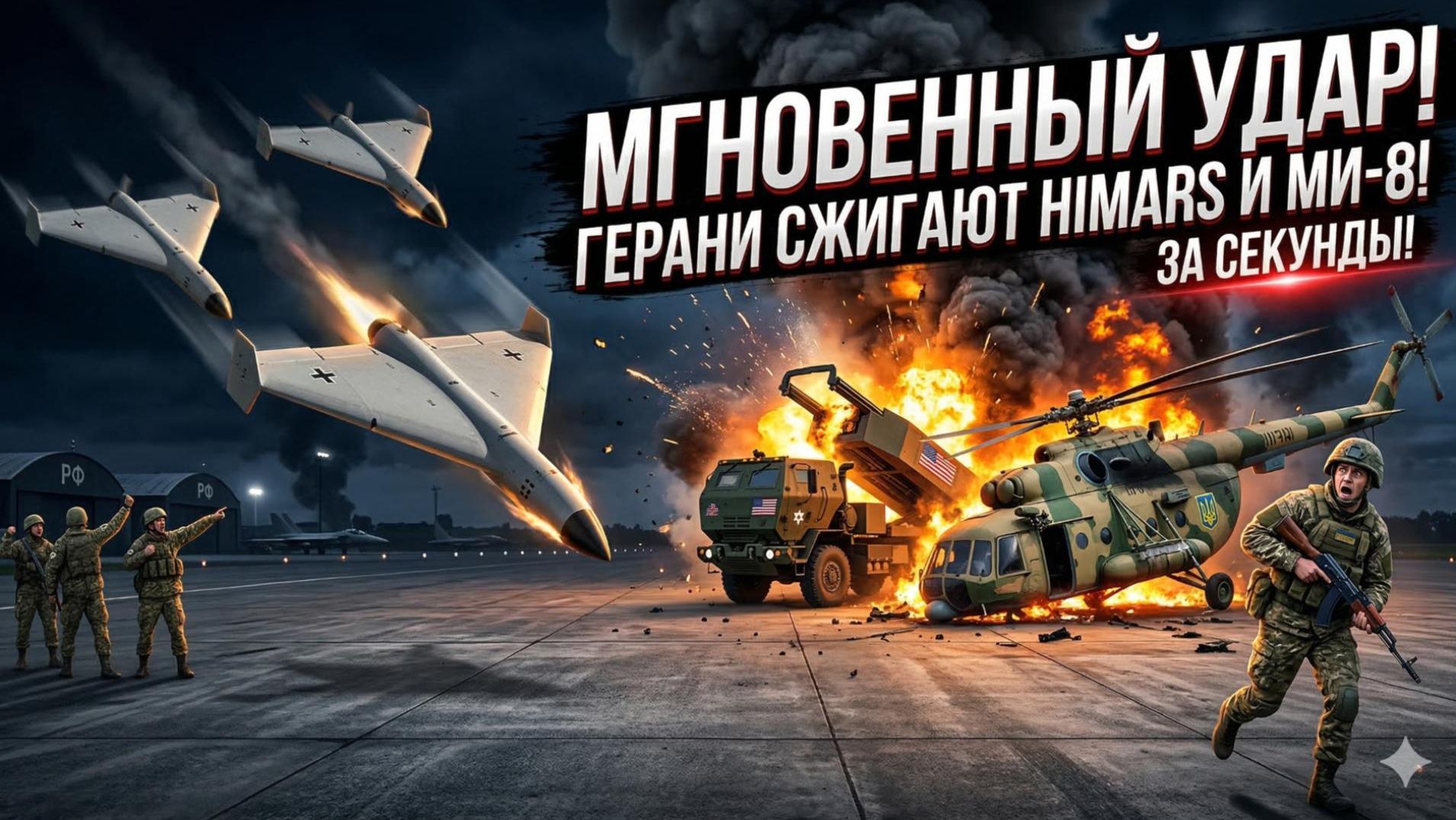 💥 За секунды: «Герань» сожгла HIMARS и Ми-8 на аэродроме ВСУ