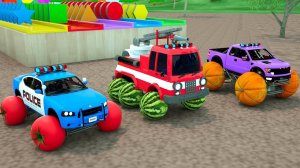 Изучите фрукты с помощью пожарной машины, полицейской машины, внедорожника и других автомобилей