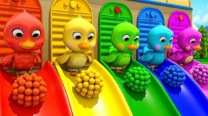 Детские песенки — Пять маленьких утят и Колеса на автобусе — Разноцветные утята, скользящие по земле