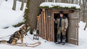 Строю тайное и уютное убежище внутри гигантского дерева, чтобы пережить снежную бурю. Бушкрафт