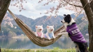 Милые котята наслаждаются весенним отдыхом в кемпинге под цветущей сакурой 🐱🌸⛺