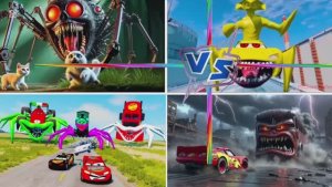 Машины Монстры против Молнии Маккуина 😱 Эпичный Побег — Плитки Хоп Музыкальная Битва