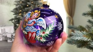 Елочный шар АНГЕЛОЧЕК, фиолетовый, 95 мм, С1707-фиол