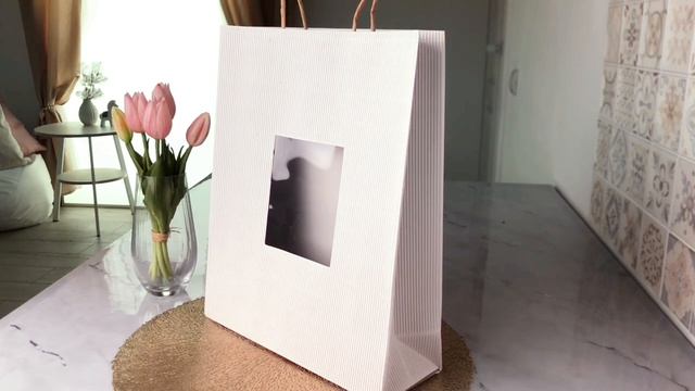 Подарочный пакет СУМОЧКА С ОКОШКОМ, белая, 34х28 см, YS190193W