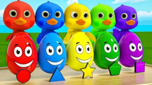 Малышка Акула - 5 маленьких уточек - Яйца-сюрпризы для изучения цветов - Детские стишки и песенки