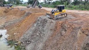 Oh Amazing Activities Use Big Bulldozer 2 & Many Dump Truck Unloading Stone Back Fill Big Pond