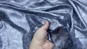 Шёлк  с люрексом серо-голубого цвета с принтом птицы вензелями 46846