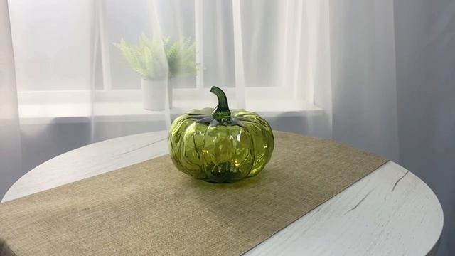 Декоративный светильник ТЫКВА БЕЛЬФОР, стекло, зелёный, тёплые белые LED-огни, 13 см, ADG000250-3