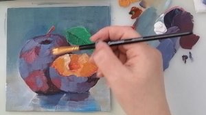 Реалистичное рисование фруктов. Акрил. Слива. Живопись для начинающих.