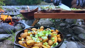 ASMR лес Готовка на костре у реки Звуки природы без разговоров