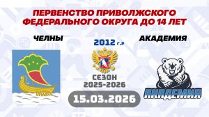 ЧЕЛНЫ vs АКАДЕМИЯ 2012 15.03.2026. ПЕРВЕНСТВО ПРИВОЛЖСКОГО ФЕДЕРАЛЬНОГО ОКРУГА ДО 14 ЛЕТ.