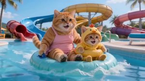 Рыжий котенок хотел гулять! Мама Кошка устроила ему день в аквапарке