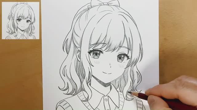 Рисование красивой аниме-девушки ✍️ Простой процесс создания аниме-рисунка (1)
