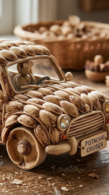 детское творчество. авто из картона и фисташекстарались как могли