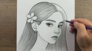 Как шаг за шагом нарисовать красивую девушку с цветком на голове карандашом