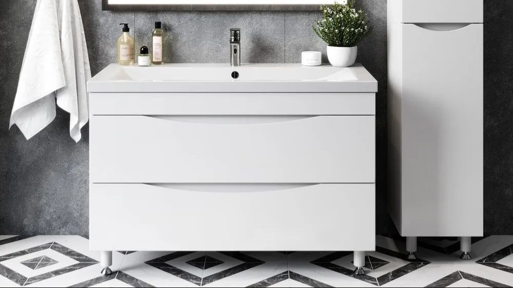 Тумба с раковиной AURA Андрея 100-2 напольная белая