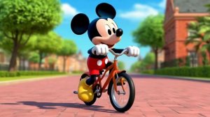 Микки Маус на велосипеде
