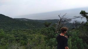 Начинается дождь на вершине горы в заповеднике в Большом Утрише на Чёрном море. будте осторожны