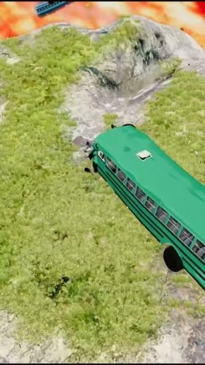 Пожарная машина и автобус против гигантской лавовой ямы