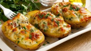 НЕРЕАЛЬНО вкусно! Картофель в духовке с сырной начинкой и курицей — простой и сытный ужин