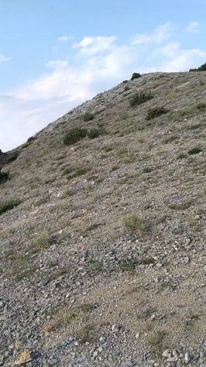 Достаточно удобный склон для спуска и подъёма на гору у подножия мыса Алчак-Кая в Судаке на Чёрном м