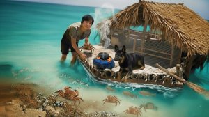 Выживание на плоту из мусора с собакой / Часть 4: Ремонт сети, охота на крабов и приготовление